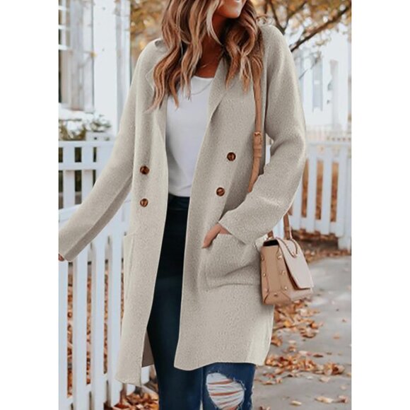 Women's Knit Cardigan Sweater Open Front Long Coat Casual Business - Picture 4 of 5